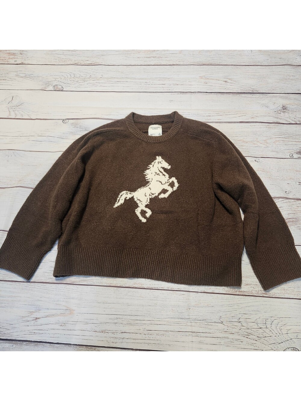 Abercrombie & Fitch Crewneck Brown Sweater with White Horse Graphic Size XL